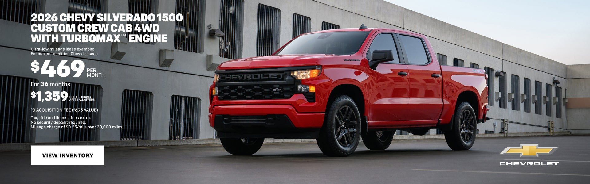 2026 Chevy Silverado 1500 Custom Crew Cab 4WD with TurboMax Engine. Ultra-low mileage lease examp...